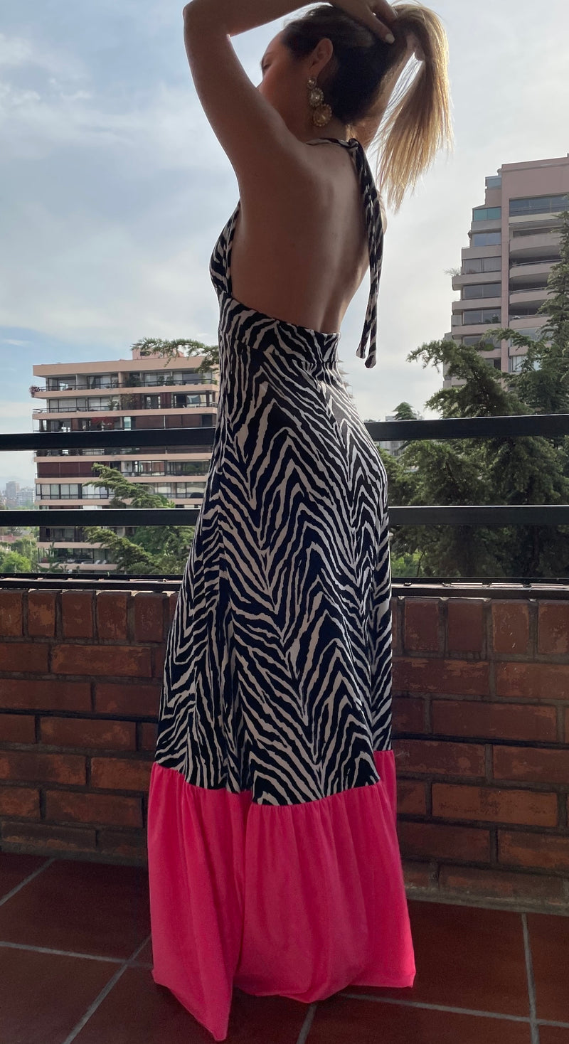 Maxivestido Rufina cebra y fucsia