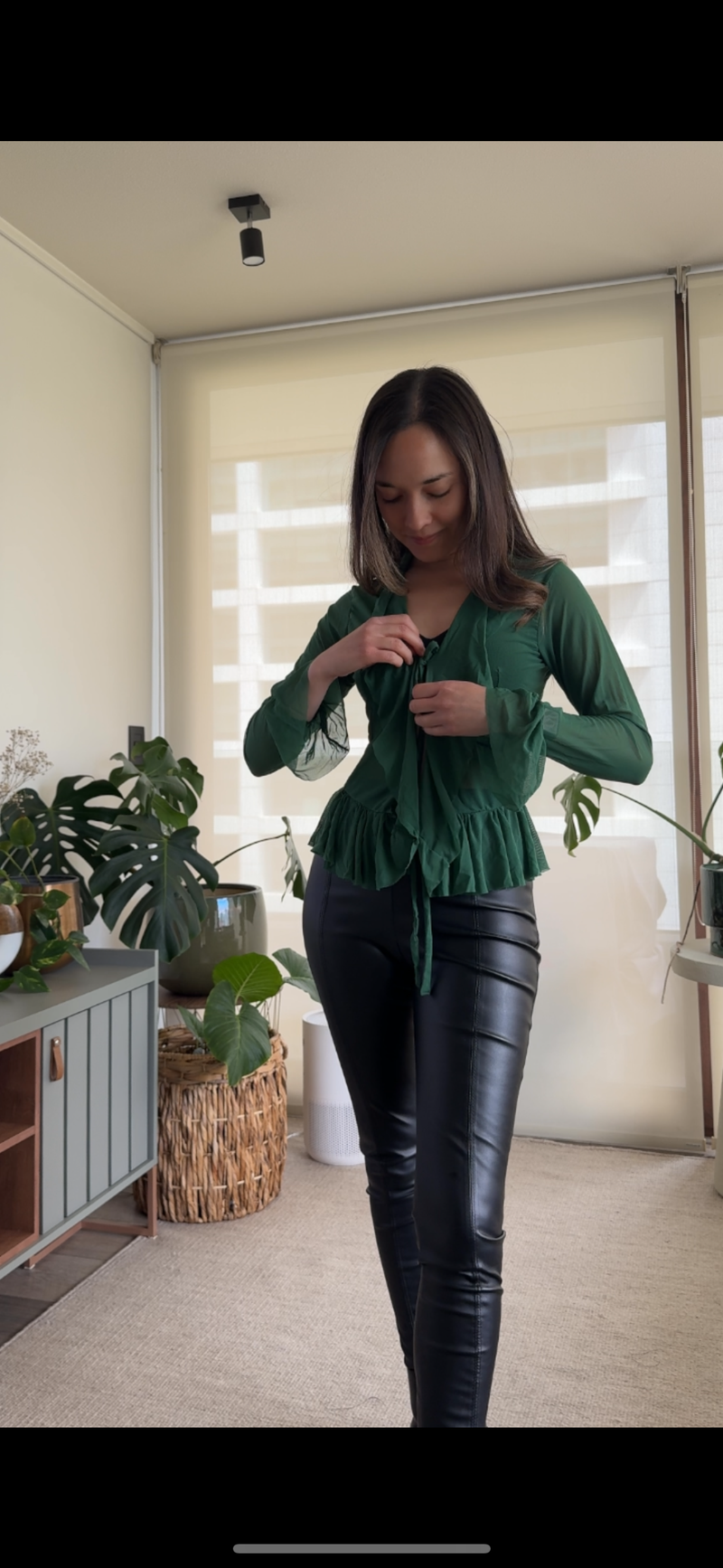 Polera/ Tapado verde botella transúcida