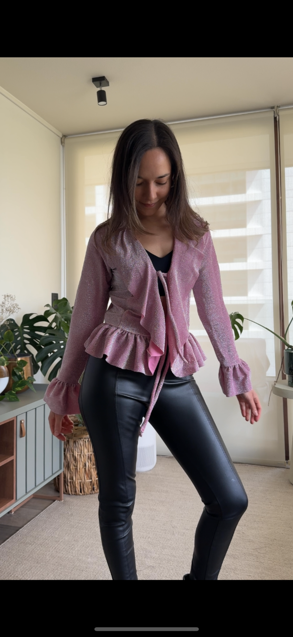 Polera/ Tapado lame brillo rosa