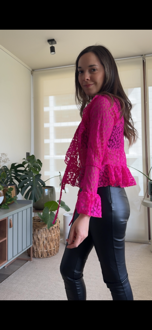 Polera/ Tapado encaje leopardo fucsia