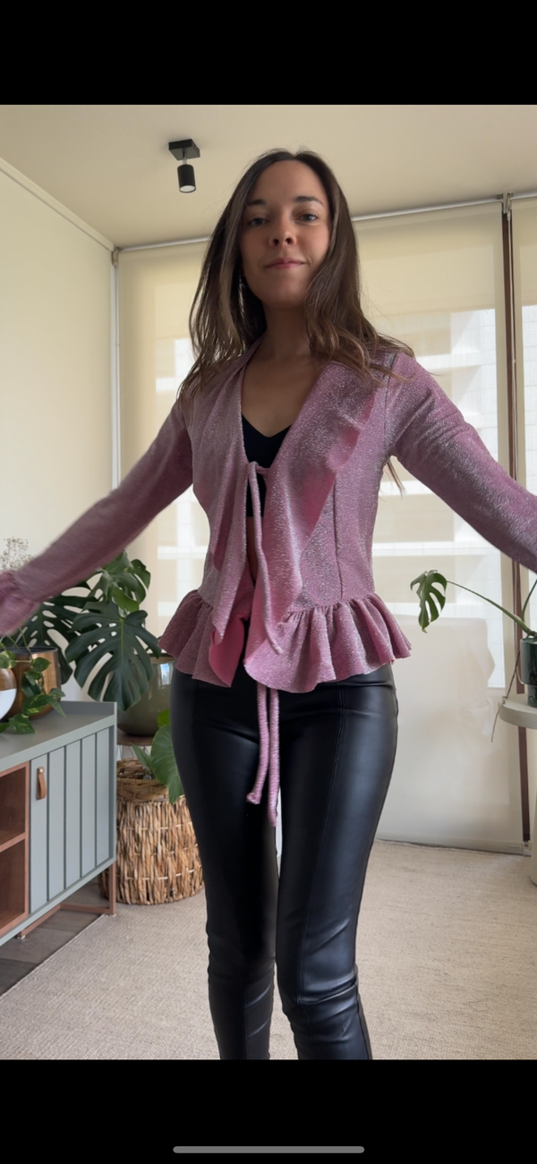 Polera/ Tapado lame brillo rosa