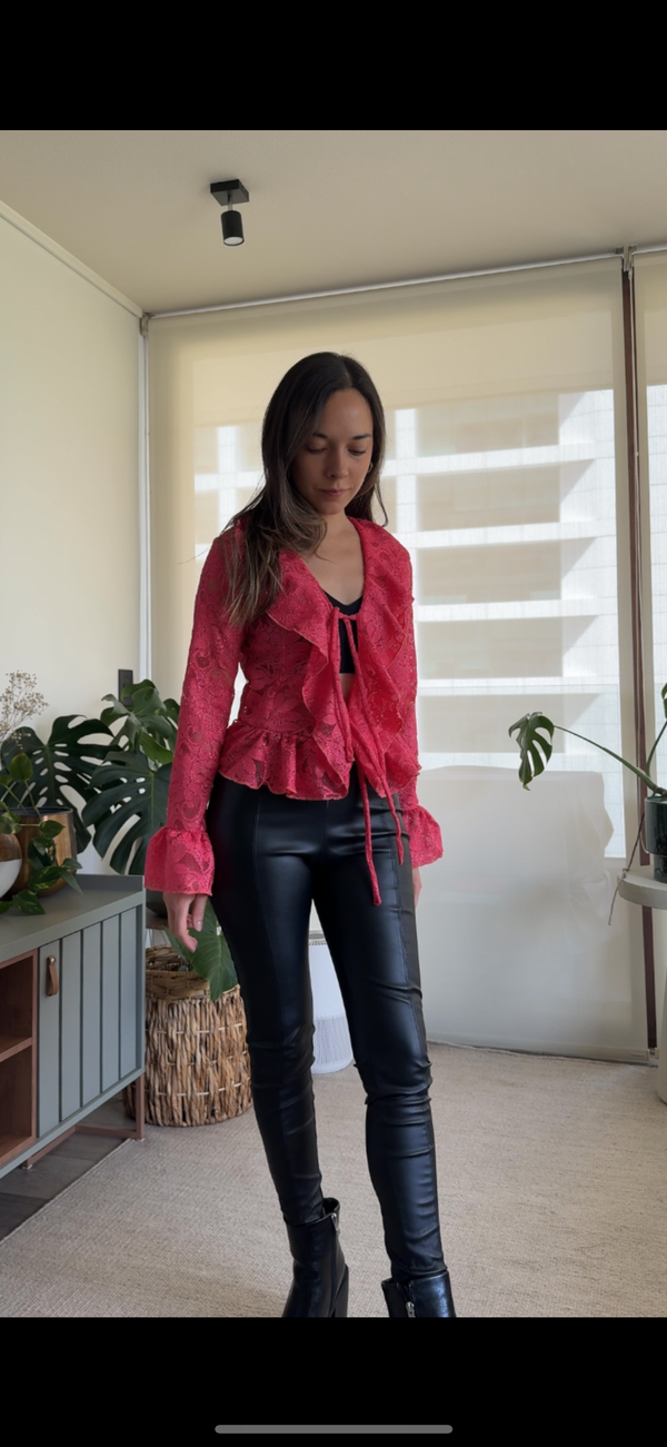 Polera/ Tapado encaje salmón brillos