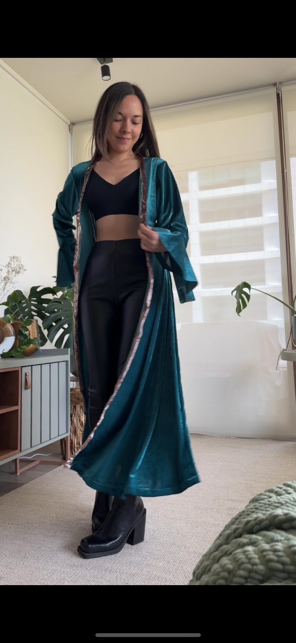 Tapado MAD terciopelo verde esmeralda y dorado sin lazo