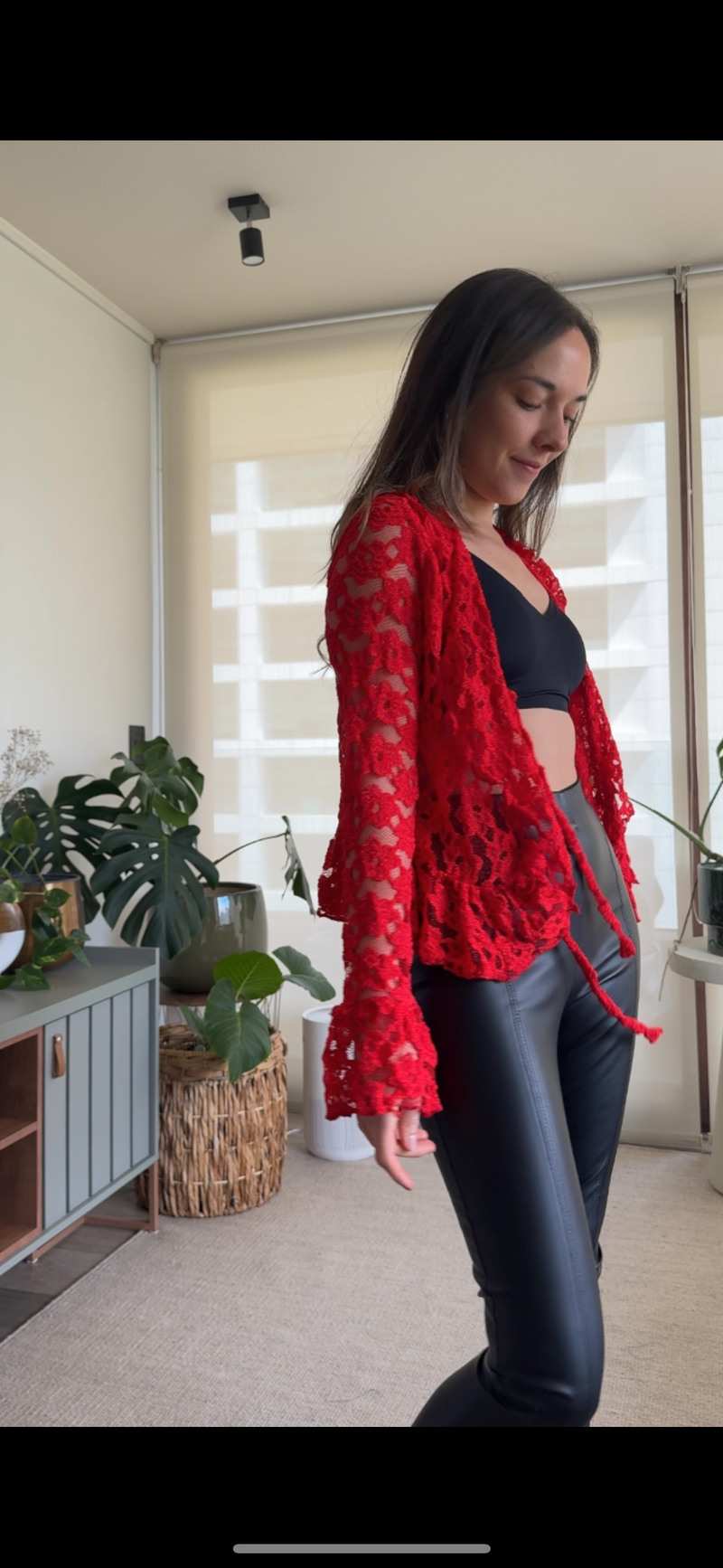 Polera/ Tapado encaje rojo