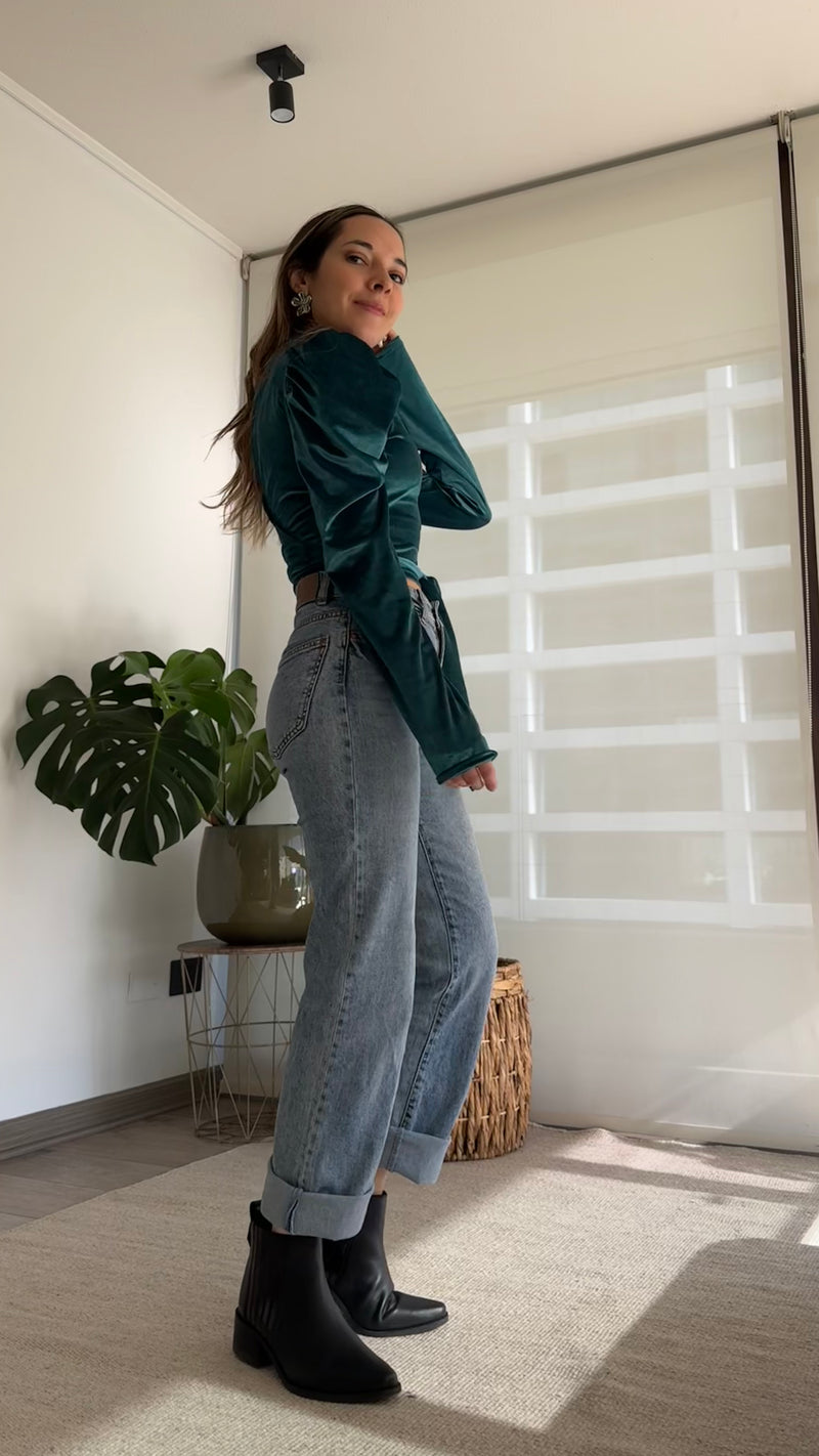 Polera AGATA terciopelo verde esmeralda