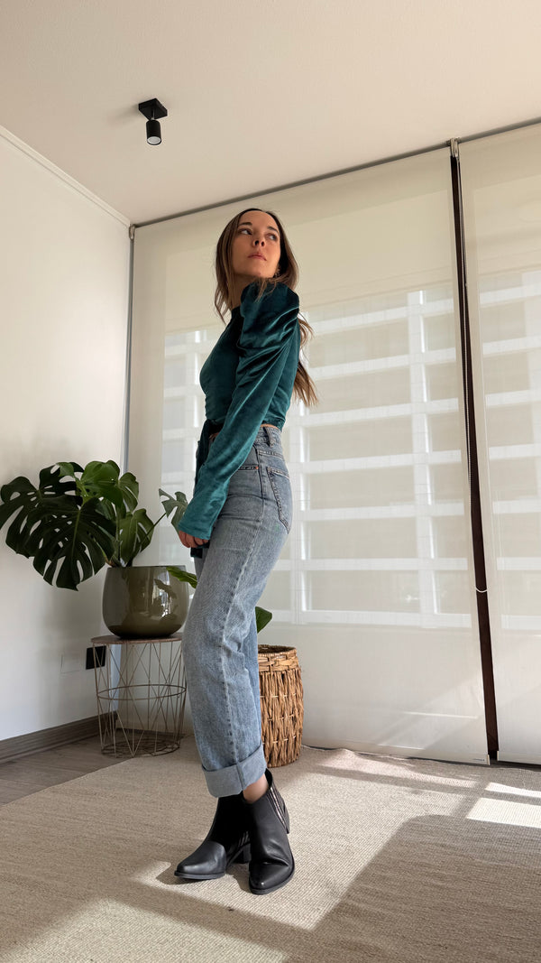 Polera AGATA terciopelo verde esmeralda