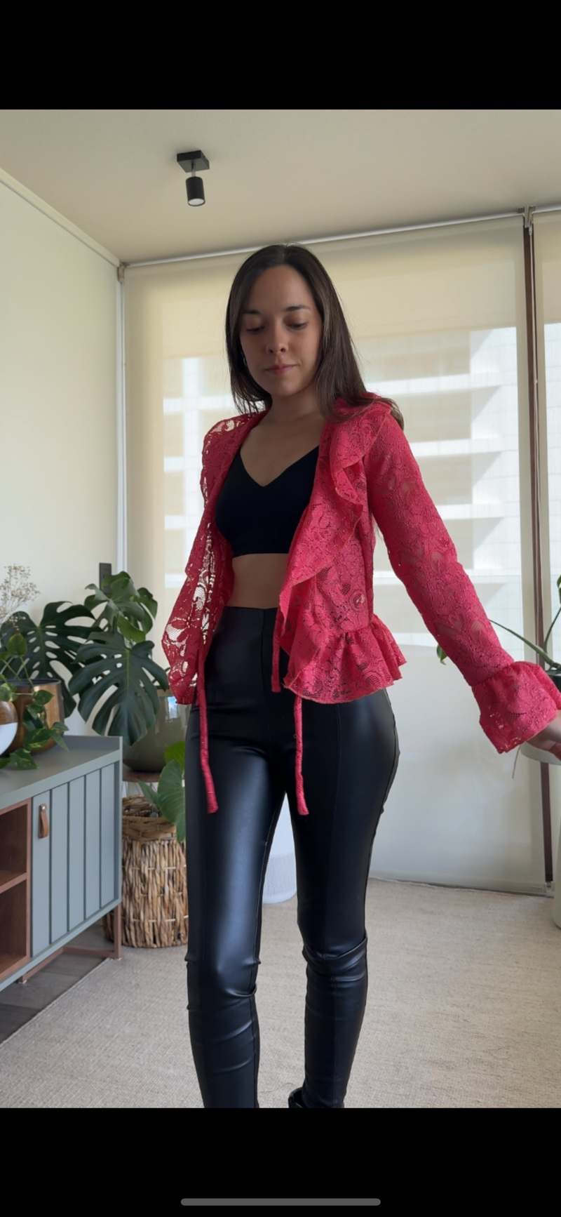 Polera/ Tapado encaje salmón brillos