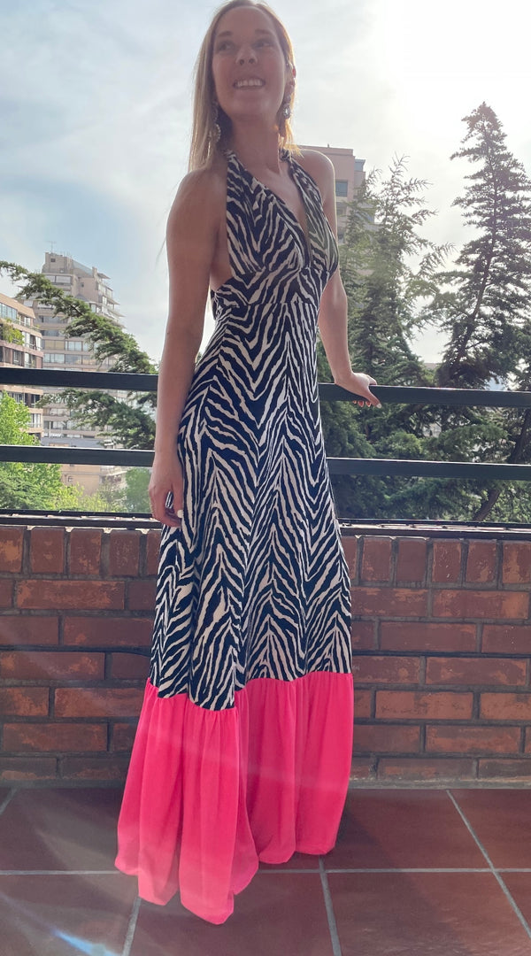 Maxivestido Rufina cebra y fucsia