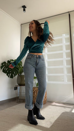 Polera AGATA terciopelo verde esmeralda