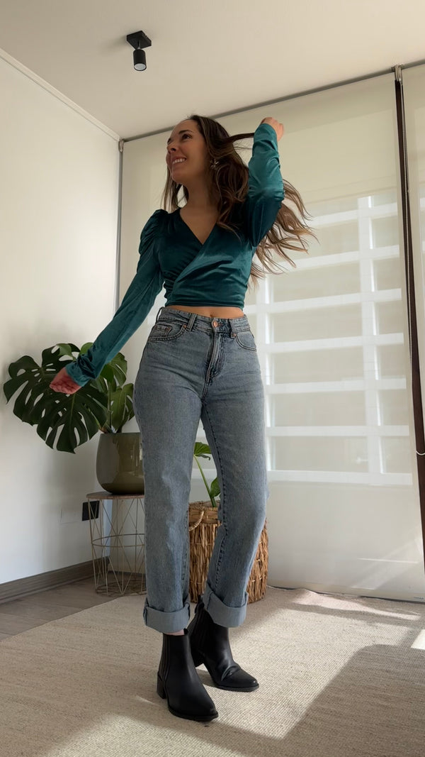 Polera AGATA terciopelo verde esmeralda