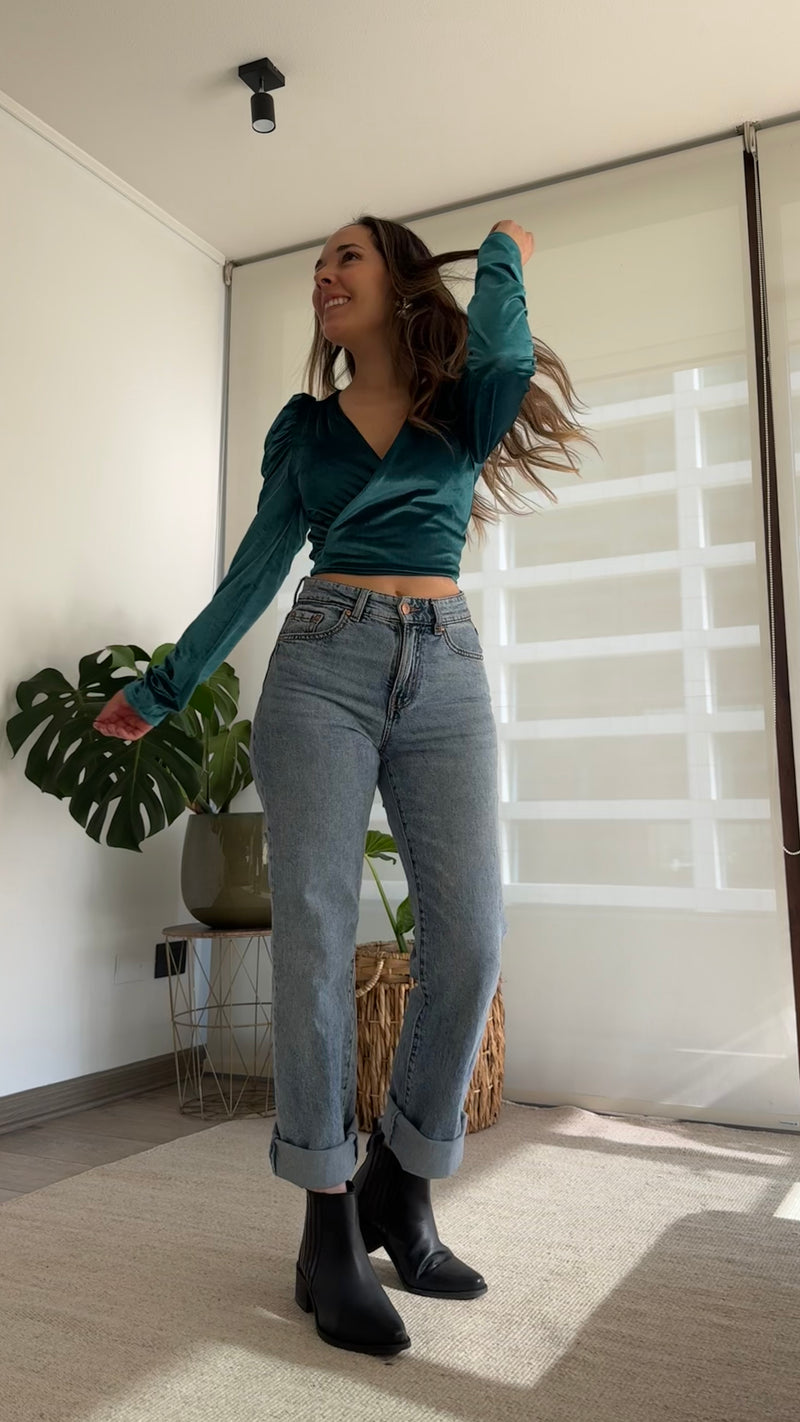 Polera AGATA terciopelo verde esmeralda