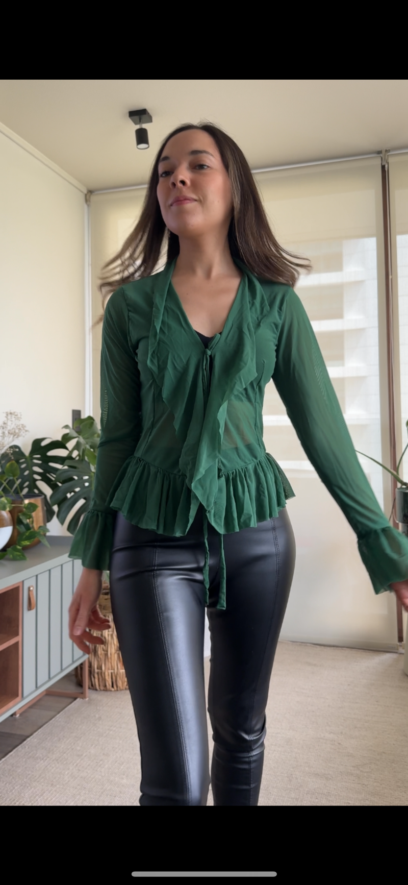 Polera/ Tapado verde botella transúcida