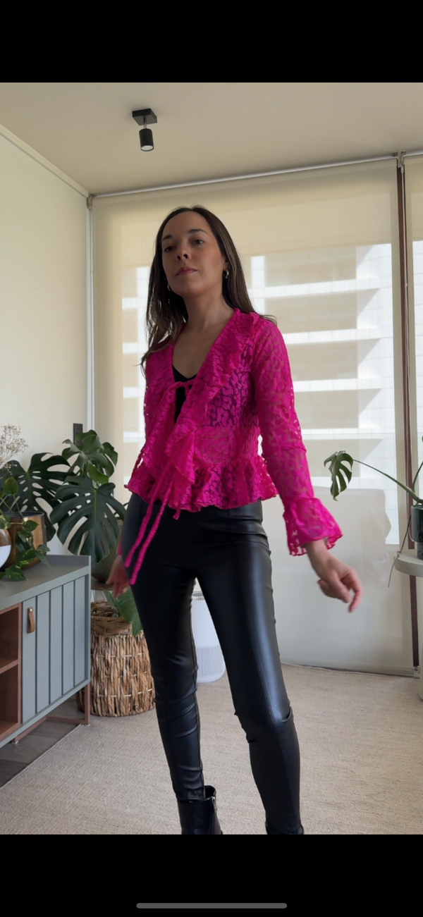 Polera/ Tapado encaje leopardo fucsia
