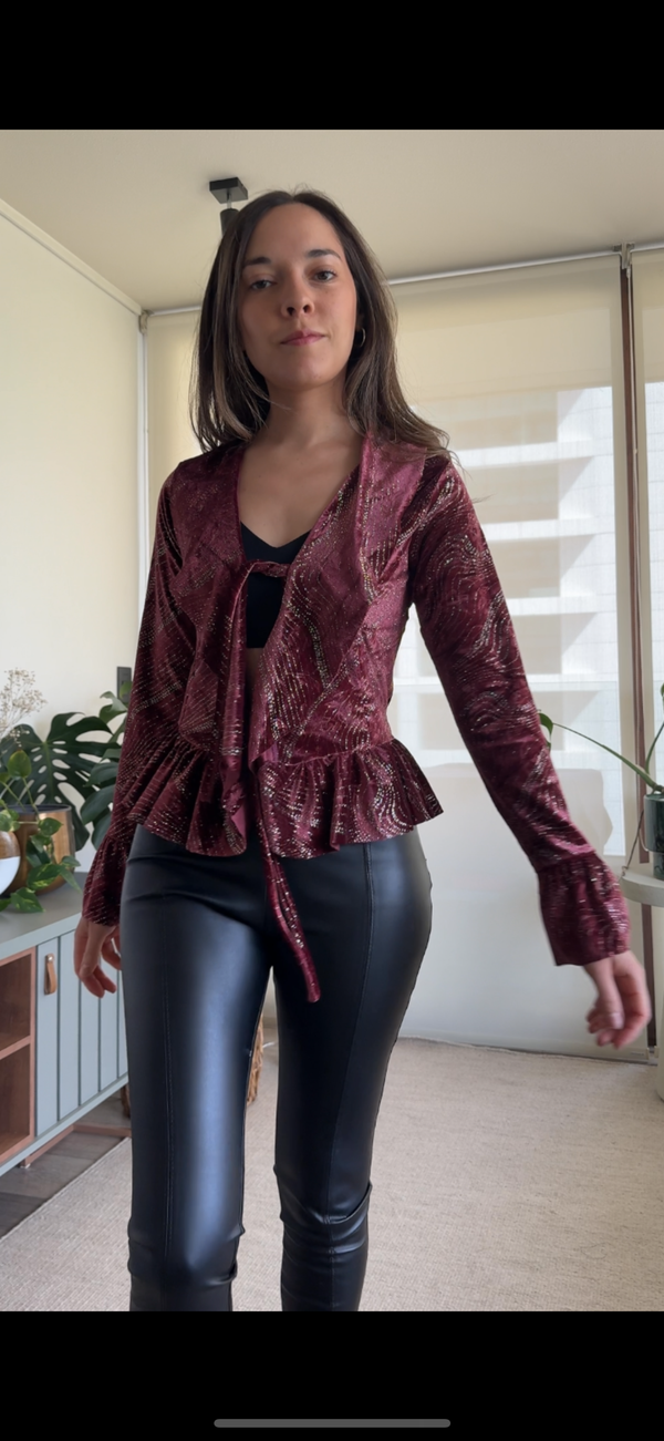 Polera/ Tapado terciopelo burdeo brillos