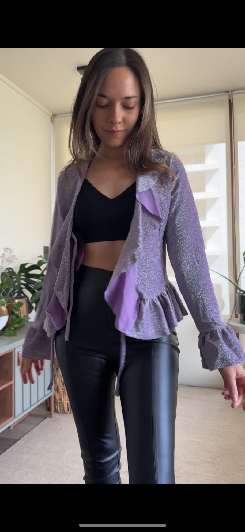 Polera/ Tapado lame brillo lila