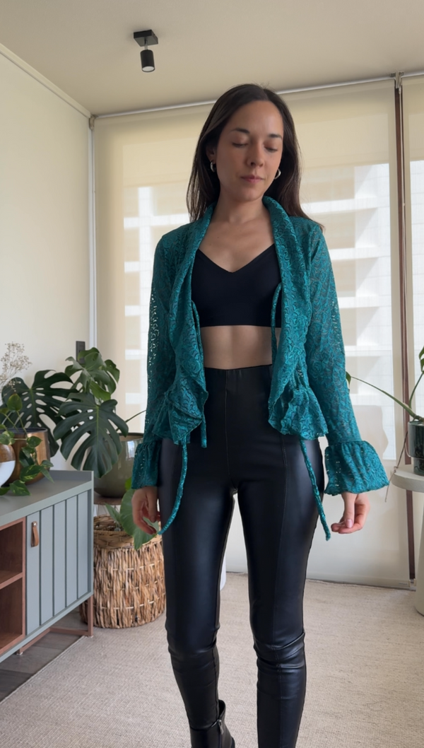 Polera/ Tapado encaje verde esmeralda