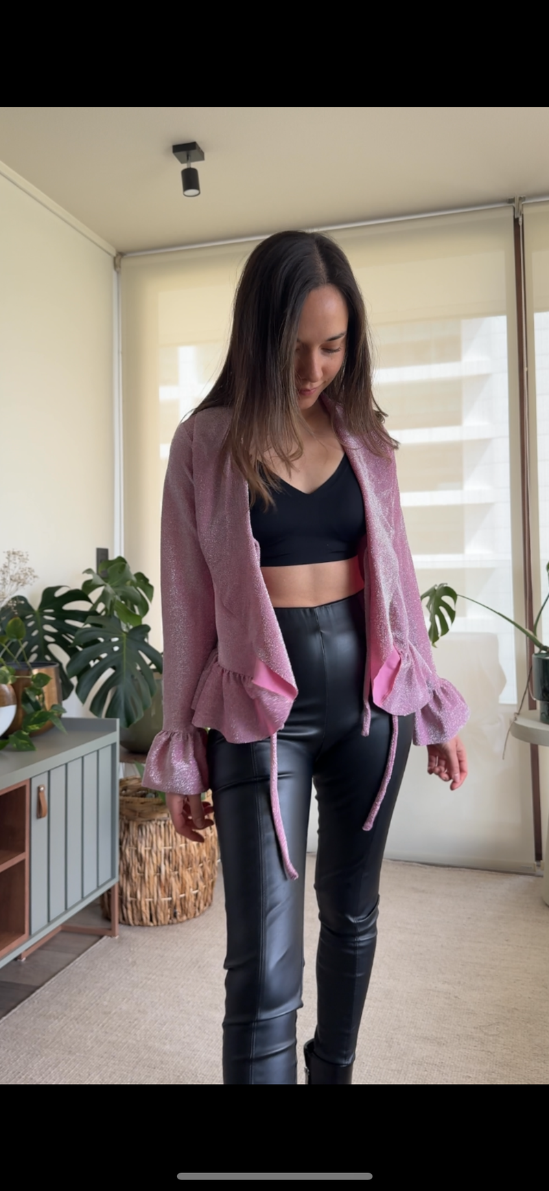 Polera/ Tapado lame brillo rosa