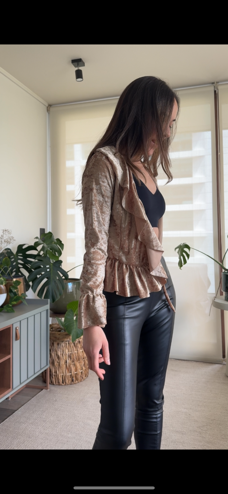 Polera/ Tapado terciopelo texturizado dorado